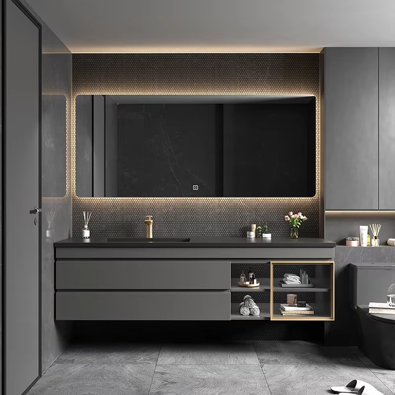 Home Bathroom Vanity Combo - Klassieke Scandinavische verlichting Badkamerkast Spiegel Zwart